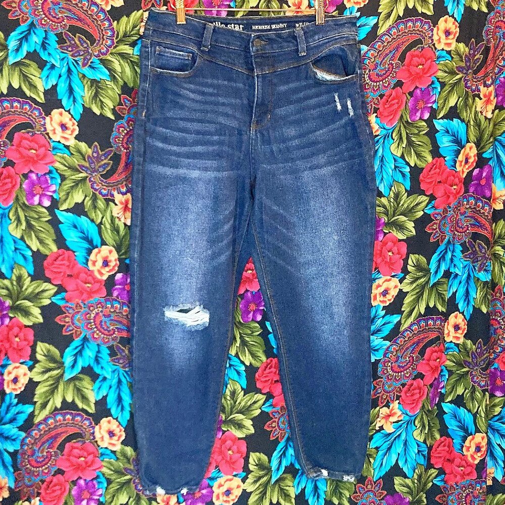 WOMEN'S VANILLA STAR JEANS HIGH RISE SKINNY RIPPED DENIM PANTS WOMENS SIZE 13